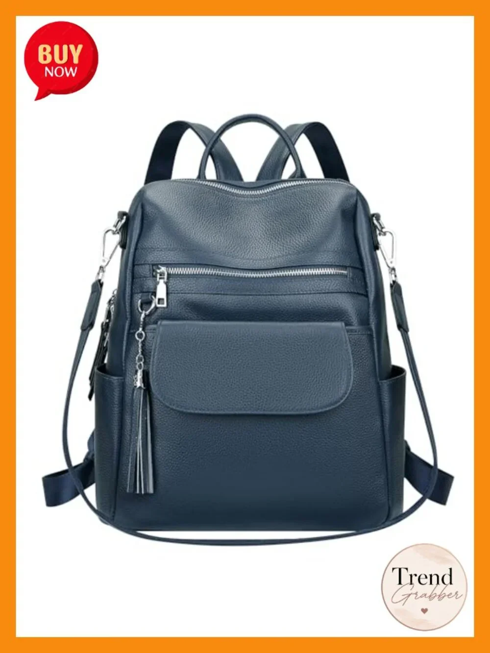 Genuine Leather Backpack Purse Convertible Shoulder Bag Multi-Pocket Front Flap